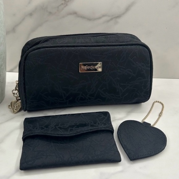 YVES Saint Laurent Black Makeup Bag Set with Mirror and small pouch - Picture 1 of 7